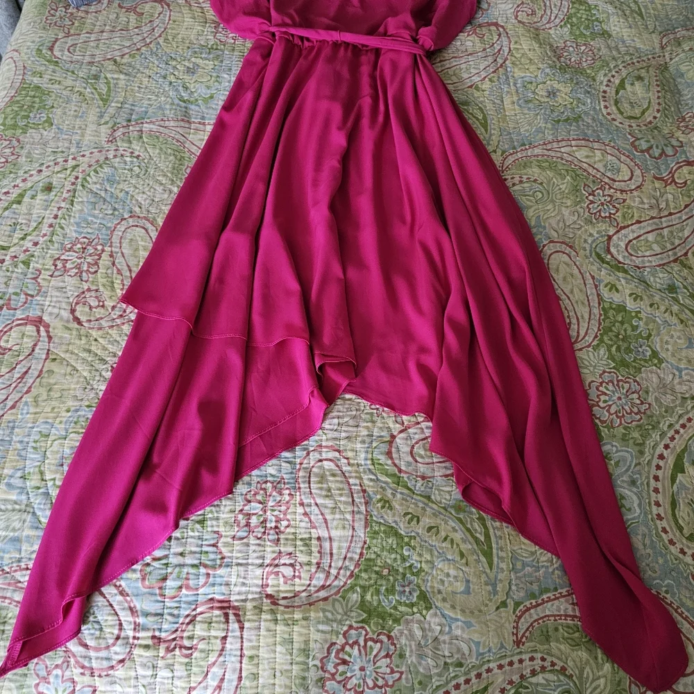 Lane Bryant cold shoulder dress sz 20 pink shark bite hem tie belt NWT - Picture 7 of 15